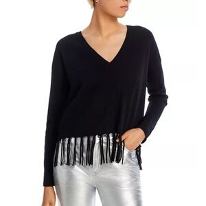 Aqua Cashmere Women Black Fringe Hem Exclusive Sweater Size L